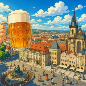 Gran jarra de cerveza sobre la plaza principal de Praga