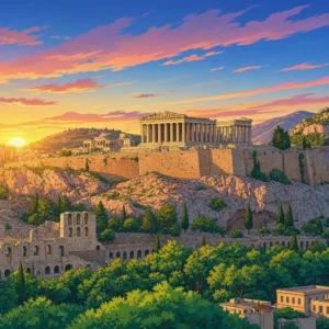 O Partenon na Acrópole de Atenas ao pôr do sol