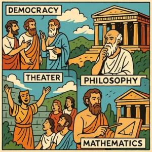 Grecia es el origen de la democracia, de la filosofia, del teatro o de las matematicas