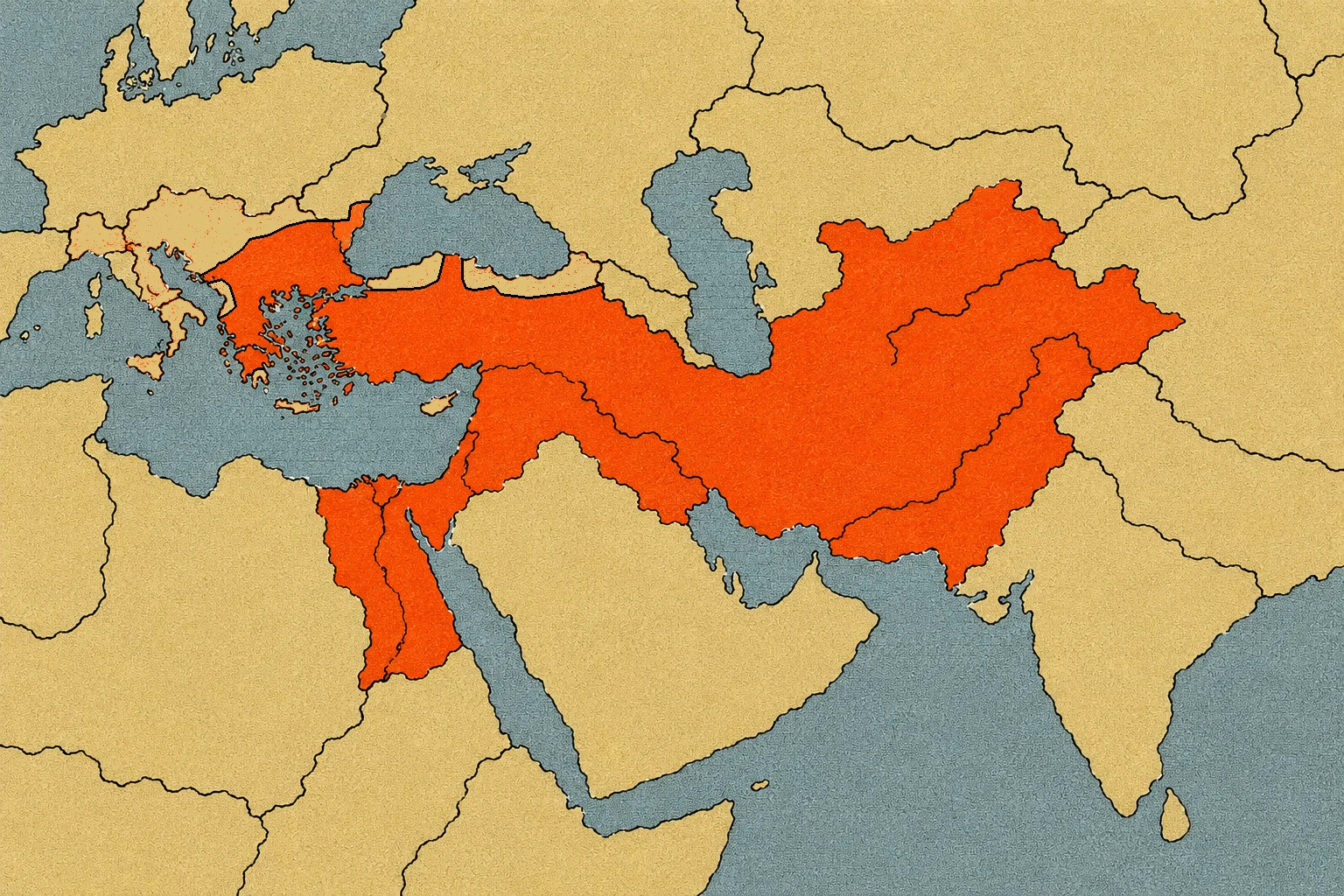 Mapa histórico que muestra la gran extensión del Imperio aqueménida en color naranja