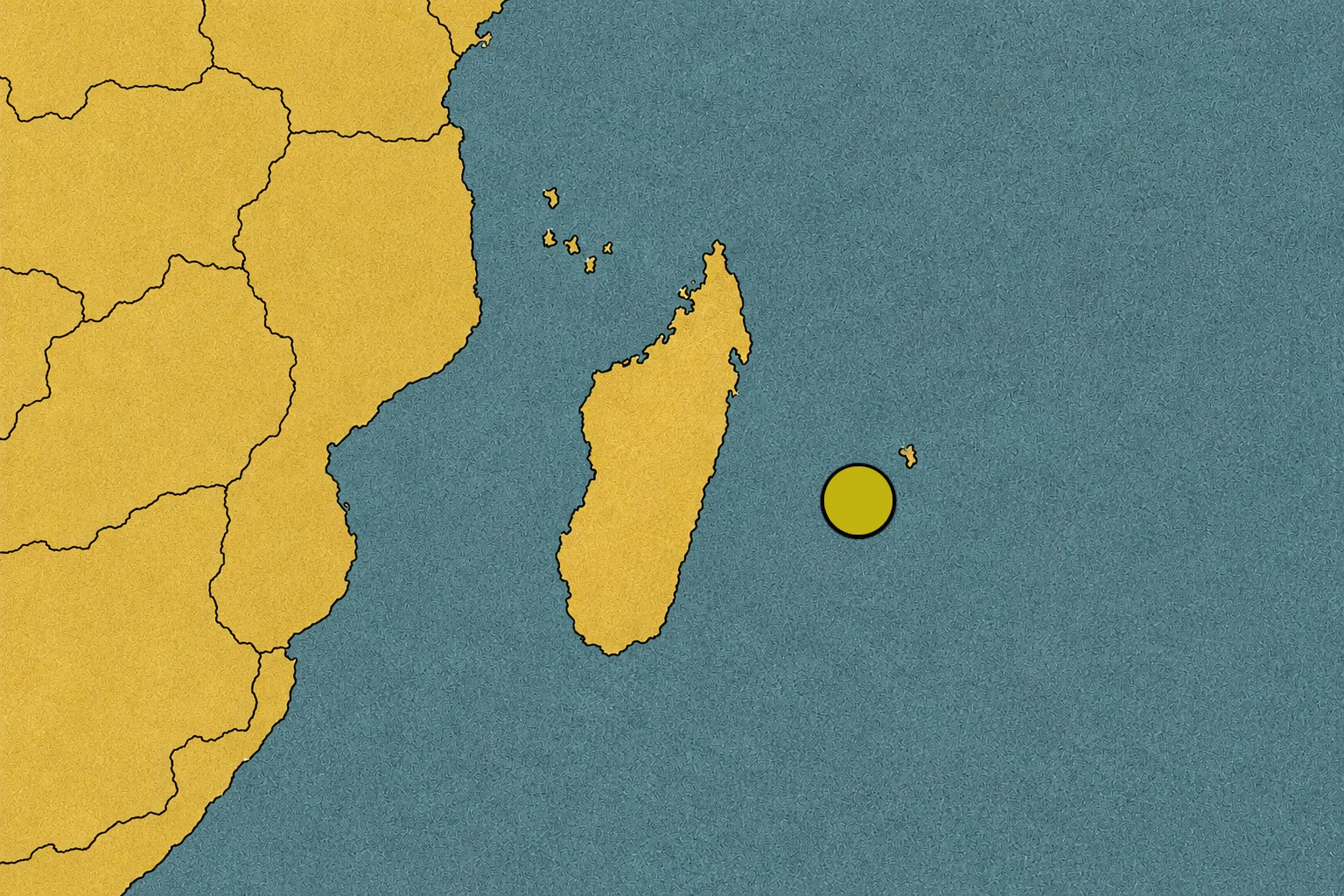 Mapa estilizado que muestra la ubicación de Madagascar en el océano Índico, junto a la costa sureste de África